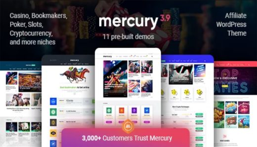Mercury Affiliate WordPress Theme, Casino, Gambling & Other Niches